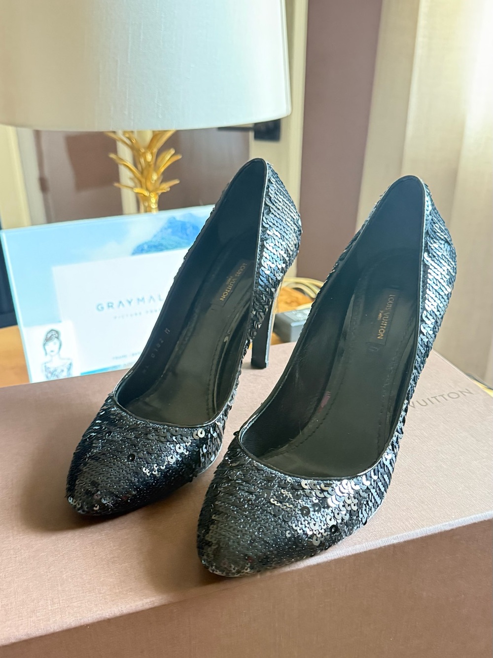 LOUIS VUITTON Sanaga Leather Sequined Pumps